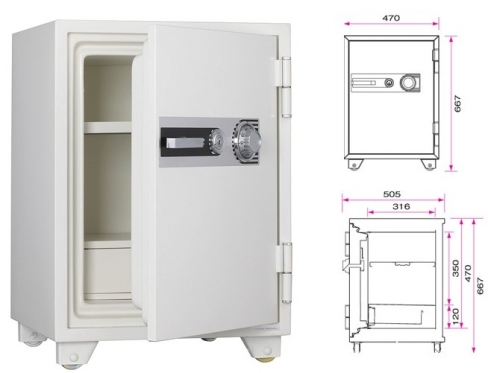 「新品」　耐火金庫　ダイヤルタイプ　耐火1時間　引出し（鍵）付き　棚板1枚　A4用紙収納可能　重量：99ｋｇ　容量：52L