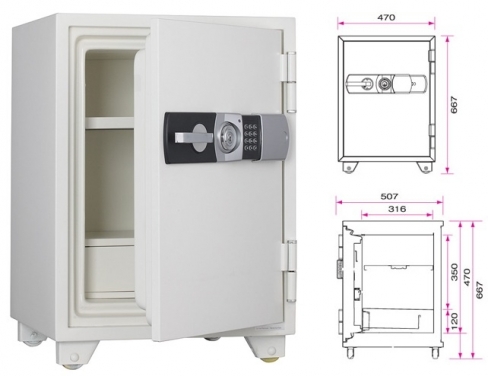 「新品」　耐火金庫　テンキータイプ　耐火1時間　引出し（鍵）付き　棚板1枚　A4用紙収納可能　重量：99ｋｇ　容量：52L