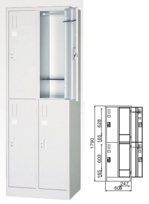 「新品」　4人用ロッカー　完成品　2列2段　シリンダー錠　カギ2本付　ホワイト　日本製　PL22-AW