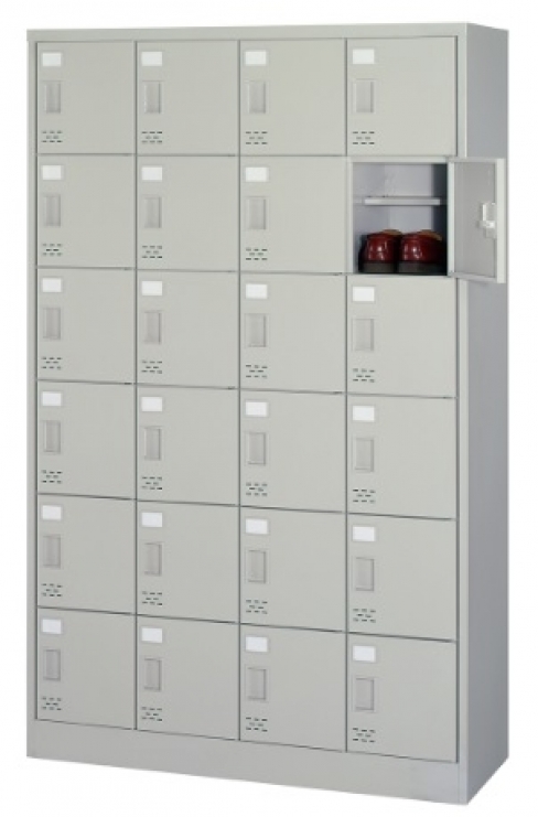 「新品」　24人用シューズロッカー　完成品　4列6段　中棚付　ニューグレー　日本製　PSC-24W