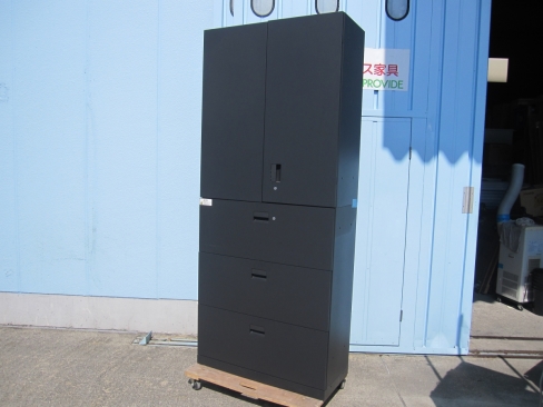上下書庫セット　両開き/3段ラテラル　鍵あり　ブラック　900ｘ400ｘ2140　イトーキ製エス