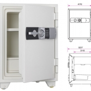 「新品」 耐火金庫 テンキータイプ 耐火1時間 引出し(鍵)付き 棚板1枚 A4用紙収納可能 重量:99kg 容量:52L