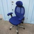 事務イス ヘッドレスト付き ブルー メッシュチェア