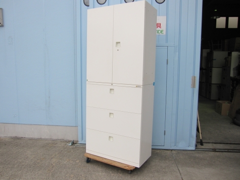 上下書庫セット　鍵あり　ホワイト　両開き/3段ラテラル　オカムラ製レクトライン