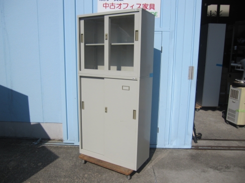 上下書庫セット　鍵あり　ニューグレー　880ｘ400ｘ1850　プラス製