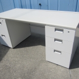 特価! 事務机 両袖デスク 鍵無し ホワイト 1600x715x700 多少サビあり