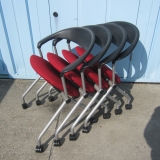 特価! 会議用チェア4台セット ウチダ製 レッド ネスティングチェア