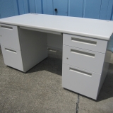 事務机 両袖デスク ホワイト 鍵あり イナバ製 1400x700x700